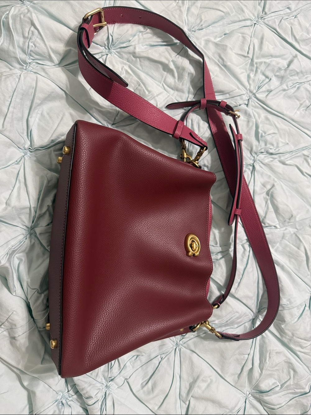 Coach Pebbled Leather Shoulder Bag in Burgundy with Gold Hardware